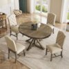 Functional Furniture Retro Style Dining Table Set With Extendable Table And 4 Upholstered Chairs For Dining Room And Living Room - Natural Wash - Image 24