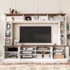 Wall Unit Entertainment Center With Bookshelves For TVs Up To 80", Modern TV Stand Media Console With Cabinets, Tempered Glass Doors And Adjustable Shelves For Living Room - White - Image 2