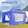 10'X10' Folding Canopy With 4 Removable Sidewalls Outdoor Event Shelter UPF 50+ Gazebo Portable Tents For Parties Beach Camping Wedding Ez Pop Up Canopy 4 Pieces Weight Bag + Carry Bag - Blue - Image 4