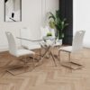 Modern Dining Chairs With Faux Leather Padded Seat And Chrome Metal Legs For Kitchen, Living, Bedroom, Dining Room - White / Silver - Image 11