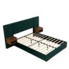 Upholstered Queen Size Bed Frame Of Velvet Tufted Headboard With Floating Nightstand LED / USB Built - Green - Image 3