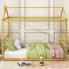 Queen Metal House Shape Platform Bed - Gold - Image 7