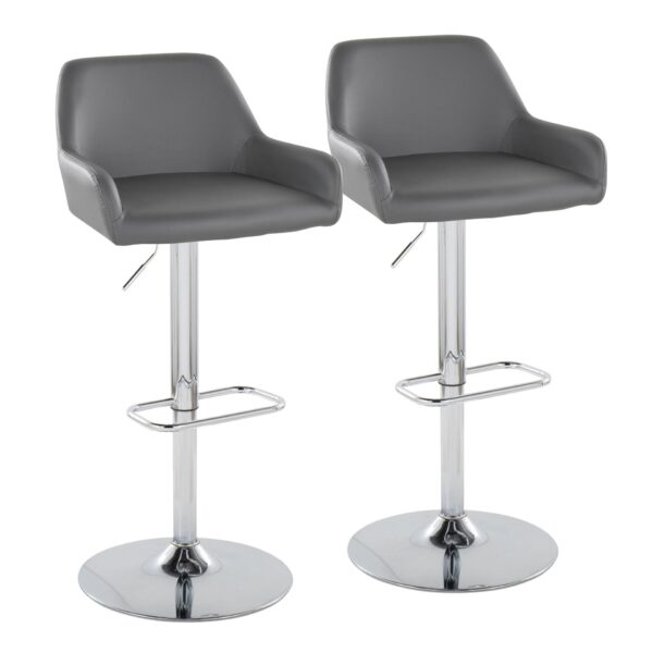 Daniella - Contemporary Adjustable Barstool With Swivel With Rounded Rectangle Footrest (Set of 2) - Chrome / Gray