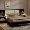 Queen Size Bed Frame With 2 Nightstands Elegant Design With Lamps - Black - Image 13