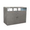 Garbage Bin Shed Stores 2 Trash Cans Metal Outdoor Bin Shed For Garbage Storage, Stainless Galvanized Steel, Bin Shed For Garden Yard Lawn - Gray - Image 10