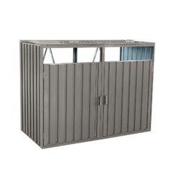 Garbage Bin Shed Stores 2 Trash Cans Metal Outdoor Bin Shed For Garbage Storage, Stainless Galvanized Steel, Bin Shed For Garden Yard Lawn - Gray