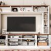 Wall Unit Entertainment Center With Bookshelves For TVs Up To 80", Modern TV Stand Media Console With Cabinets, Tempered Glass Doors And Adjustable Shelves For Living Room - White - Image 6
