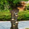 Rustic Decorative Tree Trunk 5 Tier Water Fountain, With Light And Pump, For Indoor And Outdoor - Brown - Image 8