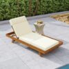 Acacia Wood Lounge Chaise Set With Headrest And Water Resistant Cushions - Beige - Image 5