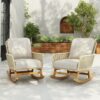 Contemporary Minimalist Wicker Rocking Chair Set With Soft Polyester Cushions And Durable Wooden Frame For Indoor And Outdoor Spaces - Ivory - Image 4