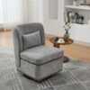 Modern Cushioned Armless Metal Base 360 Degree Swivel Chair With Pillow, Suitable For Living Room, Family Room, Bedroom, Lounge Area, Office - Gray - Image 3