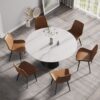 59.05" Modern Artificial Stone Round Carbon Steel Base Dining Table - White / Black - Image 11