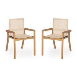 Belfast - Dining Chair (Set of 2) With Frame And Textile For Outdoor Use - Teak / Beige