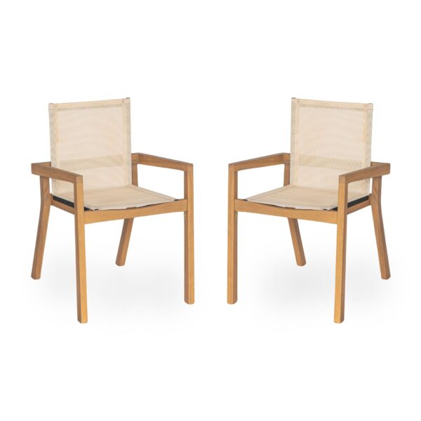 Belfast - Dining Chair (Set of 2) With Frame And Textile For Outdoor Use - Teak / Beige