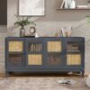 Retro Industrial Gray 4 Door Sideboard With Large Storage, Rattan And Glass Doors - Antique Dark Gray / Rattan - Image 4