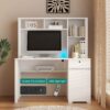 Computer Desk With Hutch & Bookshelf, Wood Executive Desk Teens Student Desk Writing Laptop Home Office Desk With Drawers, 3 Ac Outlets And 2 USB Charging Ports, Study Laptop Table For Home - White - Image 3