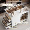 Multi-Functional Storage Island Movable Storage Cabinet Island Vanity Dresser With 3 Side Storage Drawer, A Reversible Top Storage Space And 2 Glass Display Shelves - White - Image 3