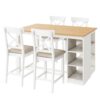 Solid Wood Farmhouse Counter Height Dining Table Set With 3 Tier Storage Shelves, Upholstered Dining Chairs For 4, 5 Piece - White - Image 9