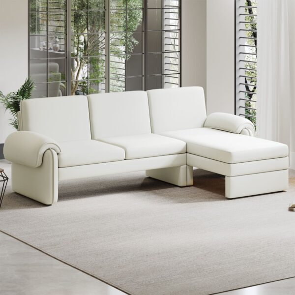 Convertible Futon Sofa Bed Futon Sofa Couch With An Adjustable Backrest, A Reversible Chaise Lounge And 2 Removable Armrest Pillows For Living Room - Beige