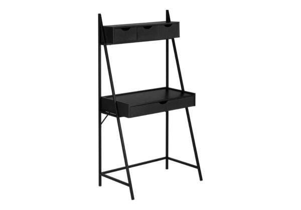 Computer Desk For Home Office, Laptop, Leaning, Storage Drawers, Contemporary & Modern - Black