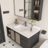 Bianco Carrara Venato 43" Marble Vanity Top With 1 Pre Drilled Faucet Hole Sintered Stone Bathroom Vanity Top With Undermount Rectangular Sink And 4" Backsplash - White - Image 14