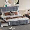 Queen Size Upholstered Platform Bed With Trundle And Drawers - Gray - Image 22
