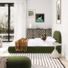 Archie - Queen Puffy Grounded Upholstered Platform Bed - Olive Green - Image 6