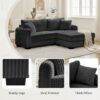 2 Seater L Shaped Chaise Sofa With Reversible Cushion Corduroy Fabric, USB - C Charging Port, Storage Pocket, Convertible Left / Right Design For Living Room - Gray - Image 6