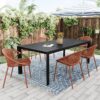Modern Outdoor Metal And Polypropylene 7 Piece Dining Set With Stackable Chairs - Black / Orange - Image 9