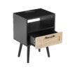 15.75" Rattan End Table With Power Outlet & USB Ports, Modern Nightstand With Drawer And Solid Wood Legs, Side Table For Living Room, Bedroom - Black - Image 12