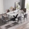 Modern Artificial Stone Pandora White Curved Metal Leg Dining Table, 6 People - Antique White - Image 13