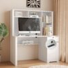 Computer Desk With Hutch & Bookshelf, Wood Executive Desk Teens Student Desk Writing Laptop Home Office Desk With Drawers, 3 Ac Outlets And 2 USB Charging Ports, Study Laptop Table For Home - White - Image 5