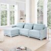 3 Seater Chenille Sofa With Movable Ottomans High Resilience Sponge Easy Install - Sky Blue - Image 19