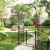 Metal Garden Arch With Gate Wide High Climbing Plants Support Rose Arch Outdoor - Black - Image 4