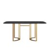 70.87" Modern Artificial Stone Black Curved Metal Leg Dining Table, Can Accommodate 6-8 People - Black / Gold - Image 3