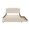 Queen Size Upholstered Platform Bed With Twin Size Trundle And 2 Sets Of USB Ports On Each Side - Beige - Image 4