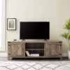 Rustic Farmhouse Double Barn Door 70" TV Stand For 80" TVs With Center Shelves - Gray Wash - Image 5
