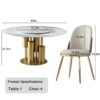 Round Modern Marble Dining Table With 4 Chairs - Golden White - Image 3