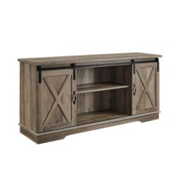 Farmhouse Sliding X Barn Door 58" TV Stand For 65" TVs - Gray Wash