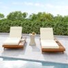 Acacia Wood Lounge Chaise Set With Headrest And Water Resistant Cushions - Beige - Image 4