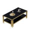 Top And Bottom Double Layer Tempered Glass Coffee Table And Mirror Finished Stainless Steel Frame - Black / Gold - Image 8