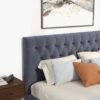 Donald - Mid-Century Modern Velvet Platform Bed King - Gray - Image 9