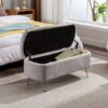 Storage Ottoman Bench For End Of Bed Gold Legs, Modern Gray Faux Fur Entryway Bench Upholstered Padded With Storage For Living Room Bedroom - Gray - Image 6