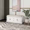 Storage Bench With 4 Doors And Adjustable Shelves, Shoe Bench With Removable Cushion For Living Room, Entryway - White - Image 3