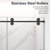 Frameless Single Sliding Shower Door Clear Tempered Glass - Matte Black - Image 6
