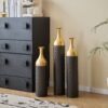 Elegant Floor Vase Set Metal Decorative Vases 3 Piece Set For Floral Display, Wedding & Gift Decor - Gold / Black - Image 11