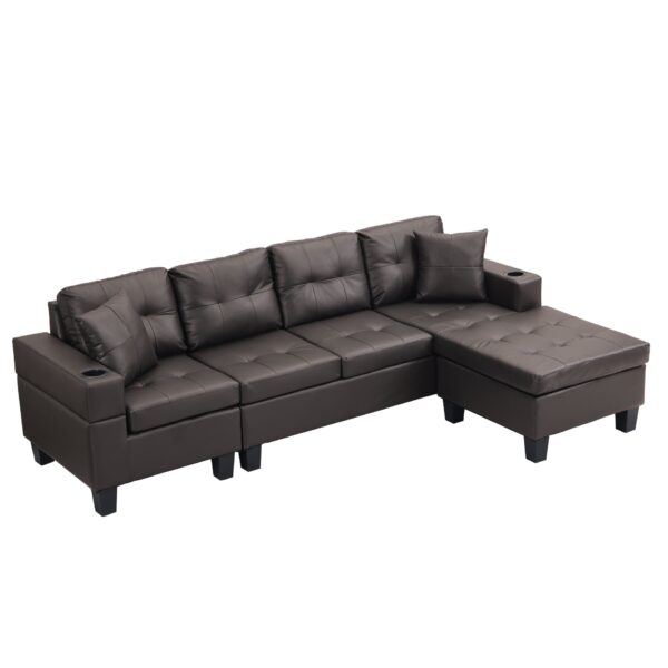 Modern Sectional Sofa Set With L Shape Chaise Lounge And Cup Holder - Chocolate Brown