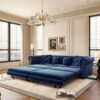 3 In 1 Pull Out Sofa Bed, Convertible Sleeper Sofa Bed, King Size Sofa Bed, Chaise Lounge, Velvet T3 Seater Sofa With Movable Ottoman, Tufted Design - Blue - Image 2