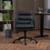 Office Chair, Mid Back Home Office Desk Task Chair With Wheels And Arms Ergonomic Computer Rolling Swivel Chair With Padded Armrest - Black - Image 13