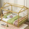 Queen Metal House Shape Platform Bed - Gold - Image 4